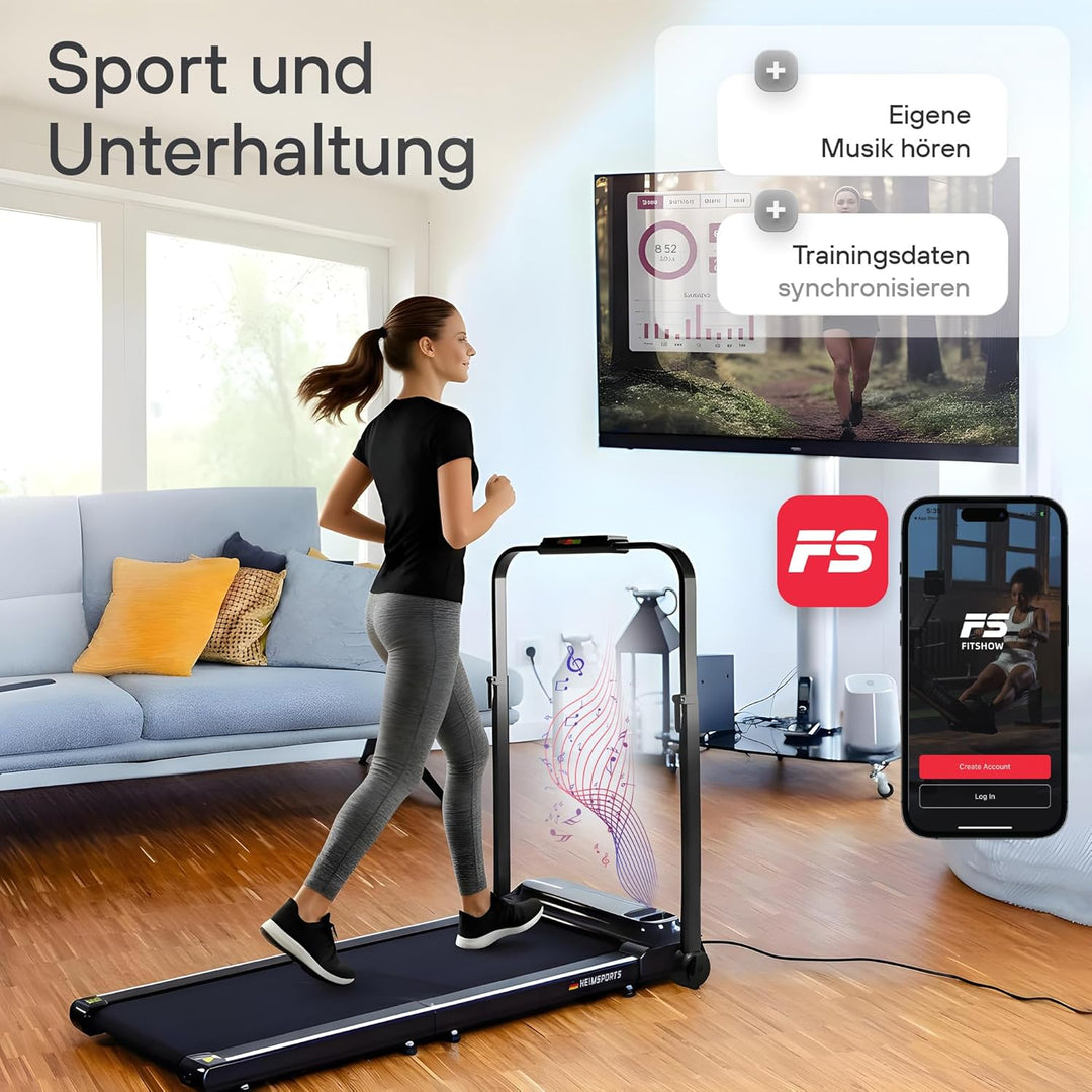 Laufband klappbar und faltbar für Zuhause mit Handlauf, Sport-APP, Bluetooth-Lautsprecher, Fernbedie