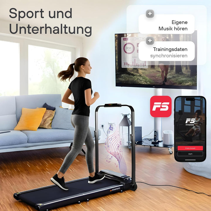 Laufband klappbar und faltbar für Zuhause mit Handlauf, Sport-APP, Bluetooth-Lautsprecher, Fernbedie
