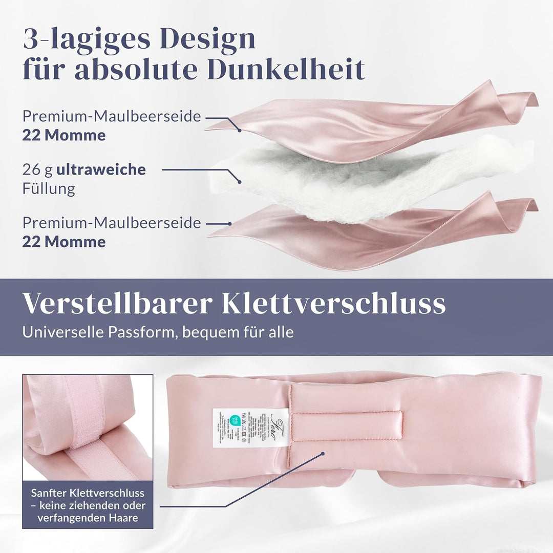 Ferò Schlafmaske Seide, Luxus Maulbeerseide, 22 Momme, Qualität 6A, Weich & Atmungsaktiv, Verstellba