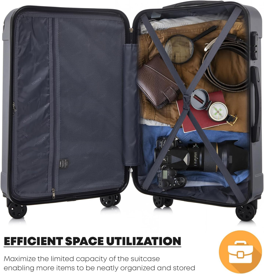 Koffer Suitcase M Grau, Trolley Reisekoffer, Rollkoffer Handgepäck, Kabinenkoffer mit 4 Rollen 360°,