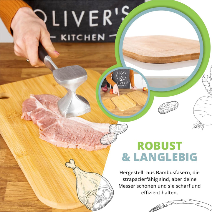 Oliver's Kitchen 's Premium Schneidebrett aus 100% Bio-Bambus - Gross, 45 x 30 x 2 cm - Wendbares Ho