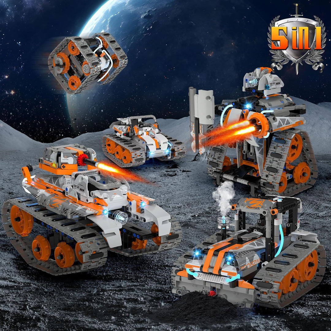 Technik Roboter Kinder für Jungen, 5-IN-1 Technik Bauspielzeug für Kinder mit App-Fernsteuerung, Pan