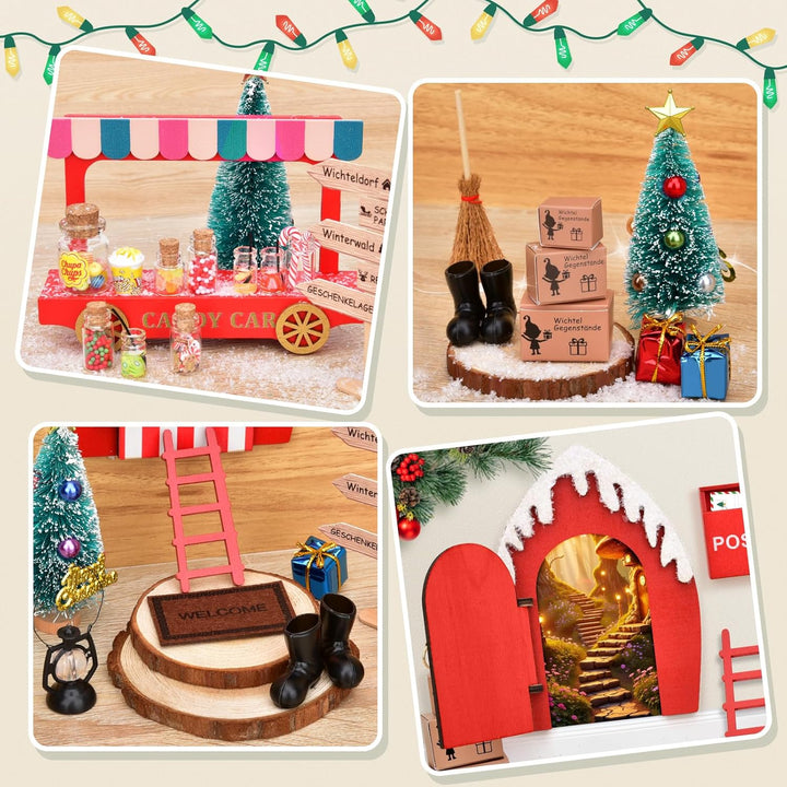 Wichtel Zubehör, 43 PCS Wichtel Set Weihnachten Komplett, Wichteltür Set mit Baustelle und Backset,