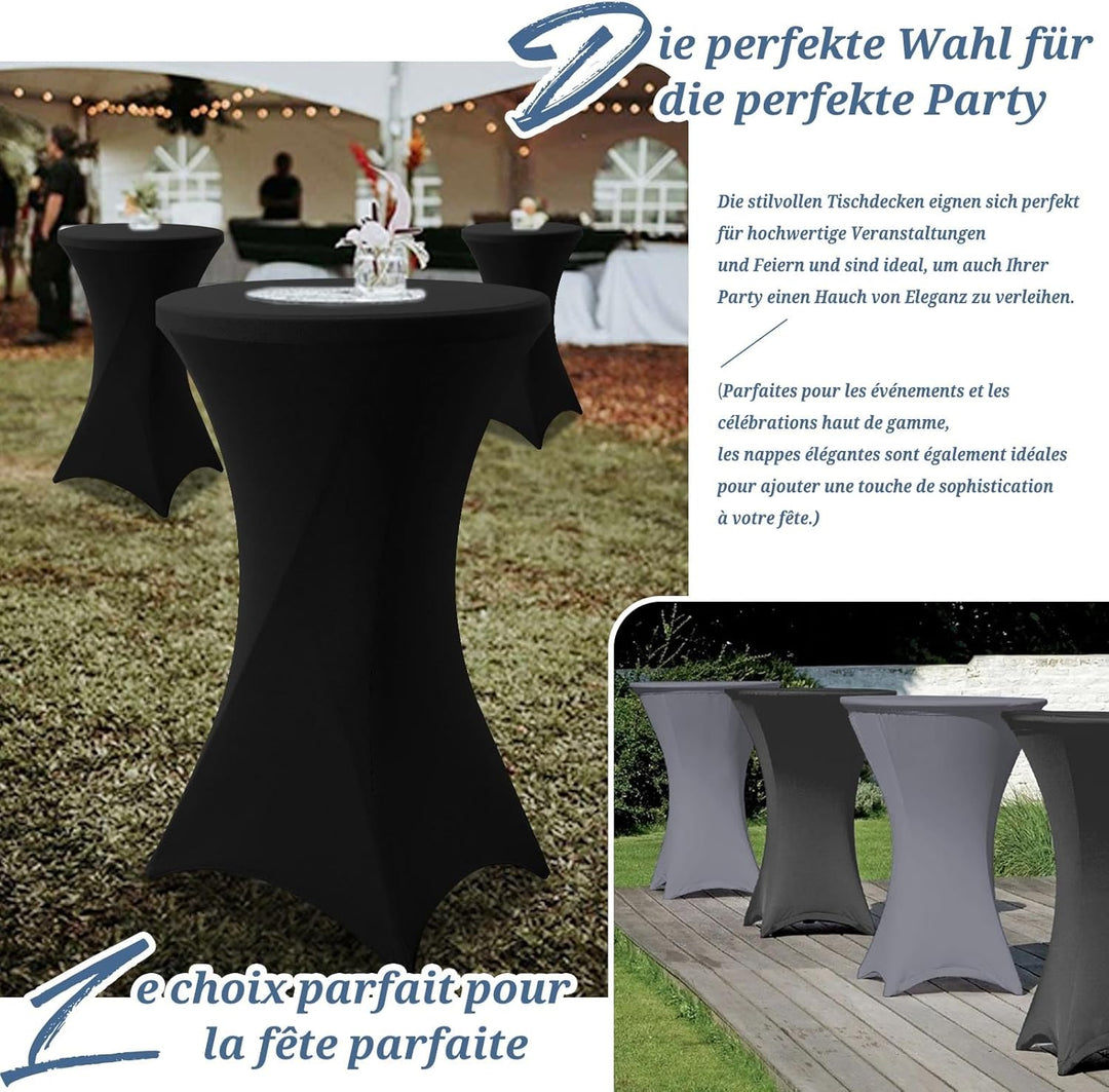 3er-Set Schwarz Stretch Stehtisch Husse Ø 70-75 cm Verstärkung im Fussbereich & 40°C Waschbar, rutsc