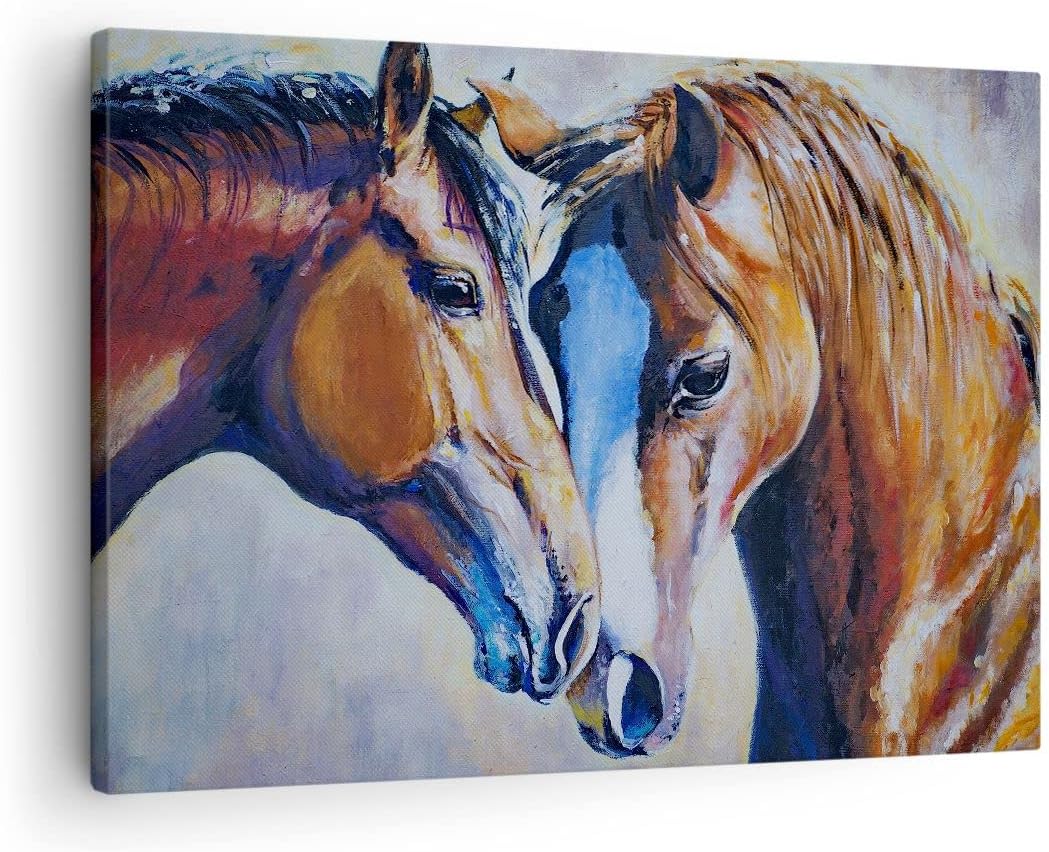 Bilder auf Leinwand Pferd Tier Bindung Leinwandbild mit Rahmen 70x50cm Wandbilder Dekoration Wohnzim