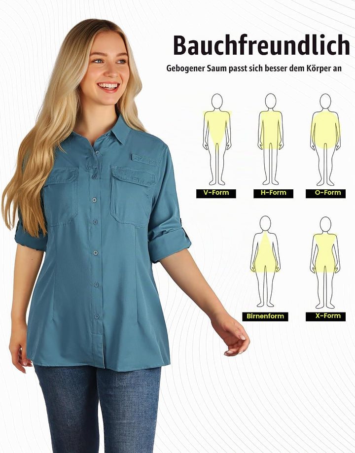33,000ft Hemdbluse Damen UPF50 UV Schutz Hemd Schnelltrocknende Button-Down Shirts Atmungsaktive Wan