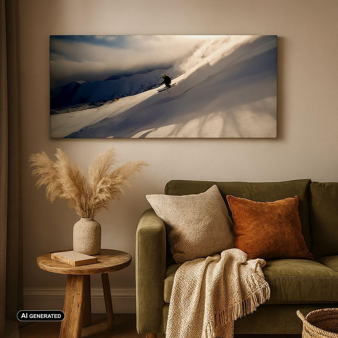 Wandbilder Dekoration Wohnzimmer Berge Ski Winter Panorama Bilder auf Leinwand 120x50cm Leinwandbild