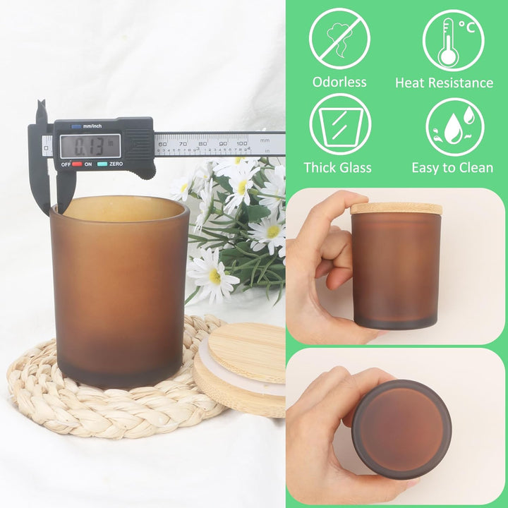MILIVIXAY 12 Stück 200 ml mattiertes bernsteinfarbenes dickes Glas Kerzengläser mit Deckel – leere K