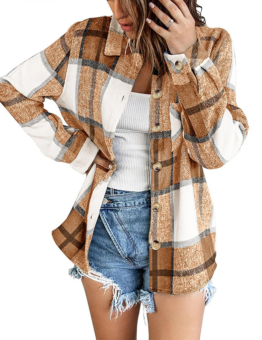 Zeagoo Damen Flanellhemd Karierte Hemdbluse Langarm Knopfleiste Flanell Bluse mit Tasche Lässige Kar