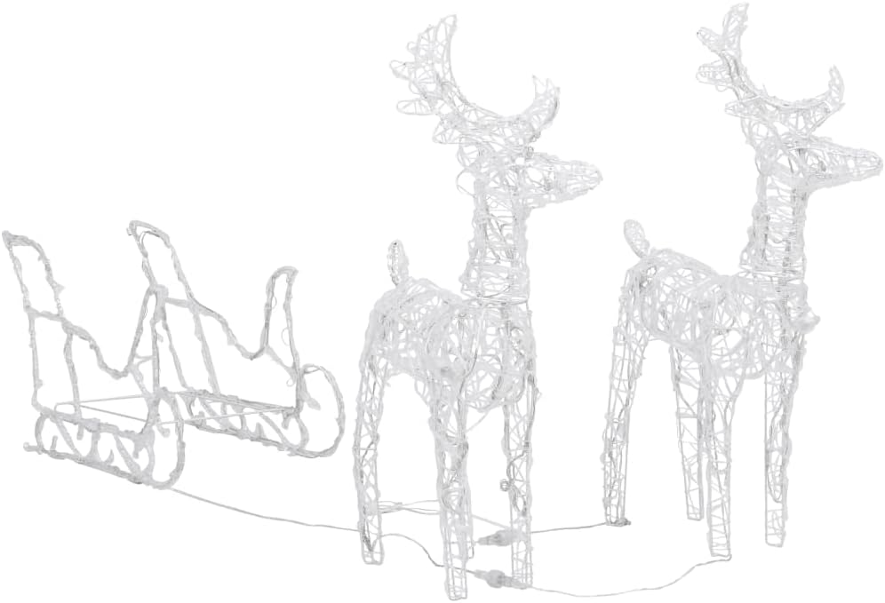 vidaXL Weihnachtsdekoration Rentiere mit Schlitten Beleuchtet Dekofigur Weihnachtsdeko Figur Weihnac