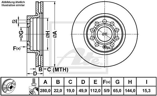 ATE Bremsenset Vorderachse inkl. Bremsscheiben vorne Ø 280 mm und Bremsbeläge vorne Kompatibel mit A