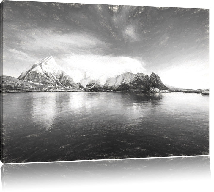 Pixxprint Lofoten in Norwegen Kunst als Leinwandbild/Grösse: 100x70 cm/Wandbild/Kunstdruck/fertig be