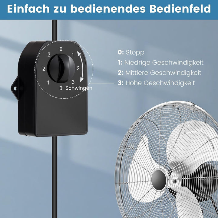 GOPLUS Wandventilator, 51cm oszillierender Ventilator, 85°Oszillation & 30°Neigung, 3 Geschwindigkei