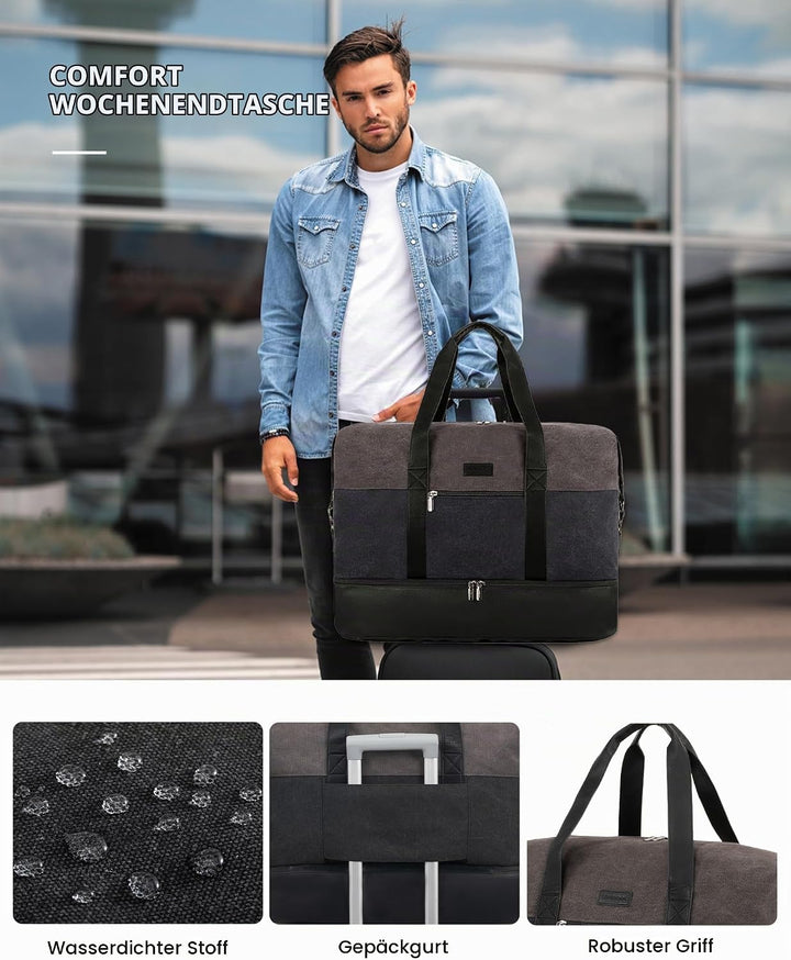 LOVEVOOK Reisetasche Weekender Herren Gross, 56L Handgepäck Tasche Für Flugzeug, Sporttasche Duffle