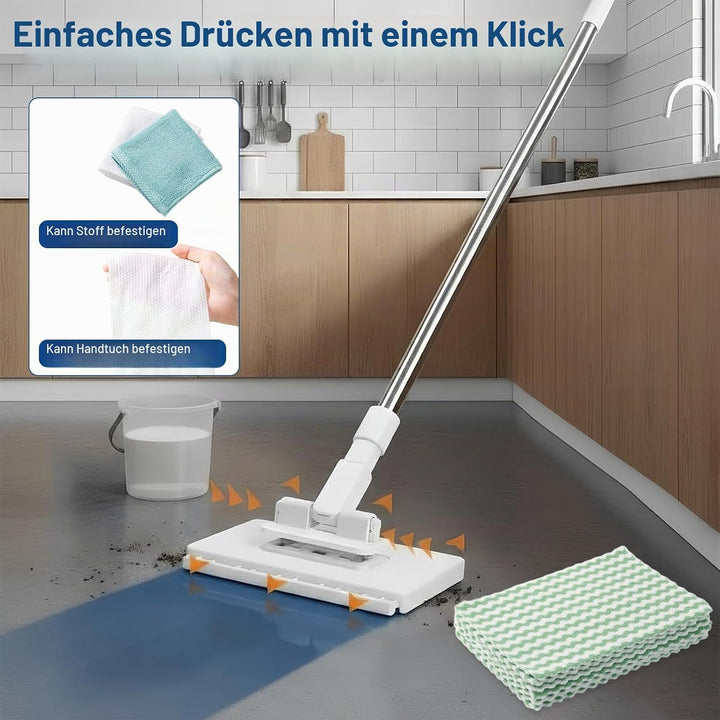 Bodenwischer, Wischer mit Druck-Klemm-System, EIN Knopf zum Wechseln, Automatisches Klemmtuch,wischm