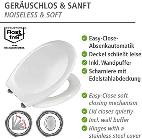 WENKO WC-Sitz Ottana Weiss, hygienischer Toilettensitz mit Absenkautomatik, WC-Deckel mit Fix-Clip B