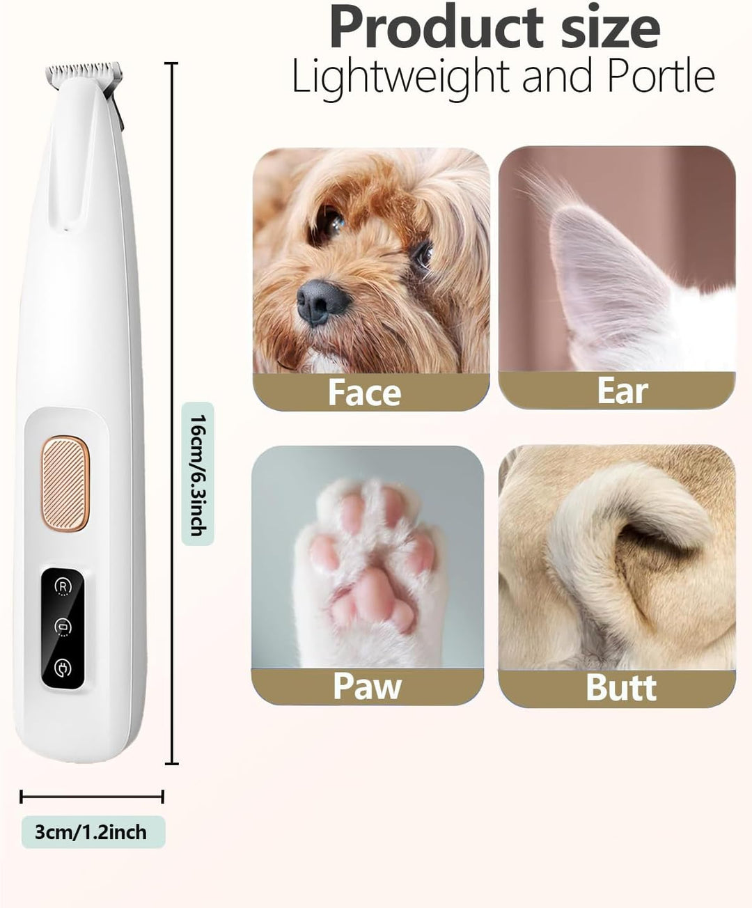 PawTrim Pro, LOEVERY Superleise/Wiederaufladbarer Pfotentrimmer,Hundepfoten Trimmer mit LED-Licht,US