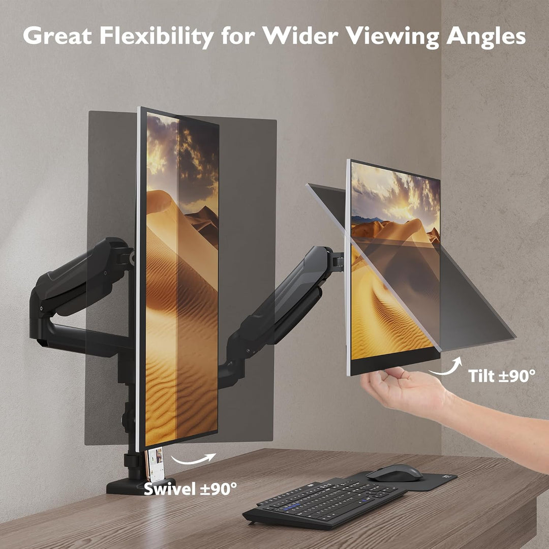 BONTEC Monitor Halterung 2 Monitore für 13-32 Zoll, Doppel Monitorhalterung Höhenverstellbar mit 9 k