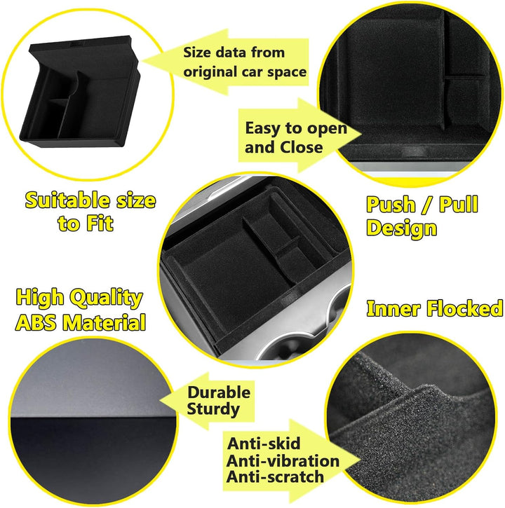 MIEBA 2 Pack Zubehör für Tesla Model 3 Highland 2024 Mittelkonsole Organizer-Ablage, für Tesla Model