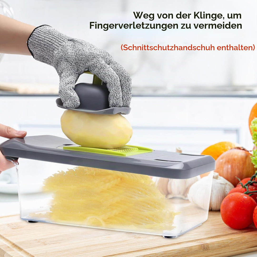 Gemüseschneider Manuell Mandoline Gemüsehobel mit 6 Klingen & 3.3L Container - Professioneller Gemüs