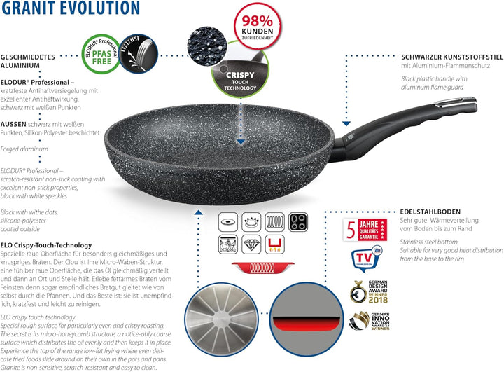 ELO Granit Evolution Pfanne, Aluminium, Schwarz, 20 cm Granit Evolution 20 cm, Granit Evolution 20 c