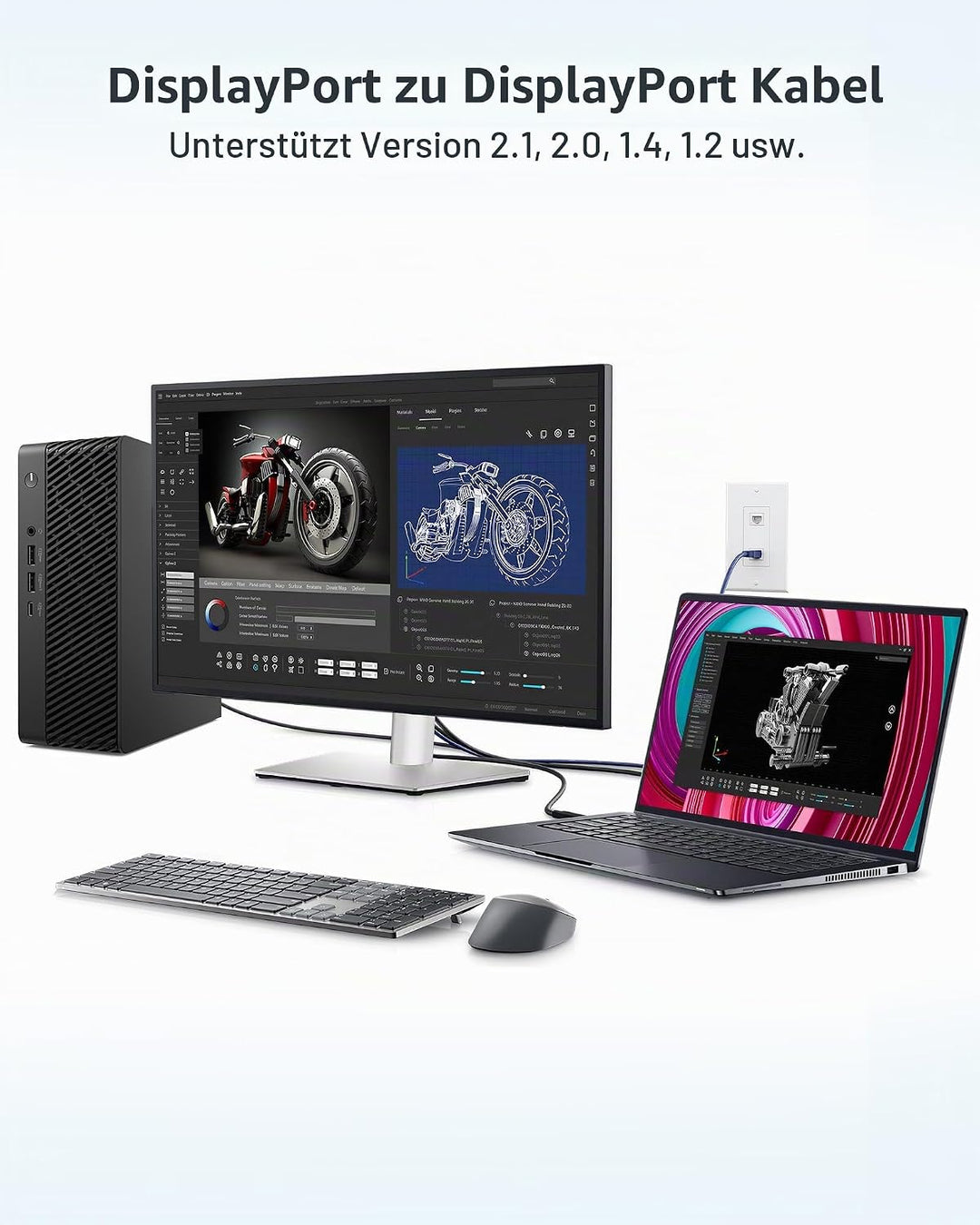 10K 8K 4K DisplayPort 2.1 Kabel 54Gbps 7.5M, VESA Zertifiziertes DP zu DP Kabel 4K 240Hz 144Hz 120Hz