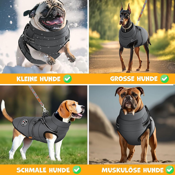 Hundejacke Hundemantel mit Geschirr, inkl. 45 Stück Kotbeutel + Spender, Hunde Winterweste gefüttert
