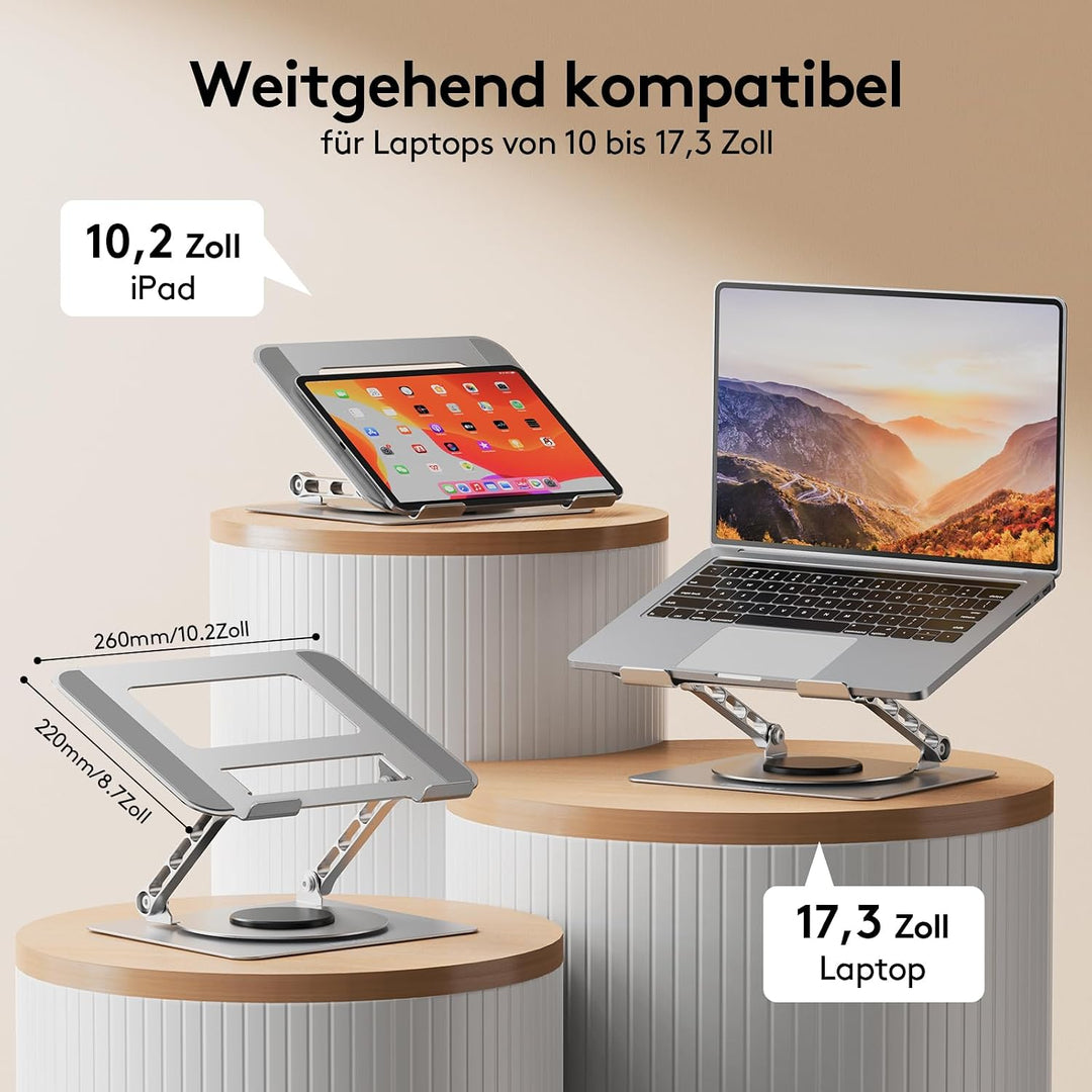 TECKNET 360° Laptop Ständer Höhenverstellbar, Verstellbarer Notebook Halterung aus Metall mit Doppel