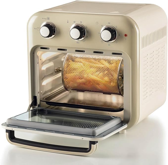Ariete Vintage, 4632 2-in-1 Heissluftfritteuse und Ofen, 16 L Fassungsvermögen, Körbe und Drehspiess