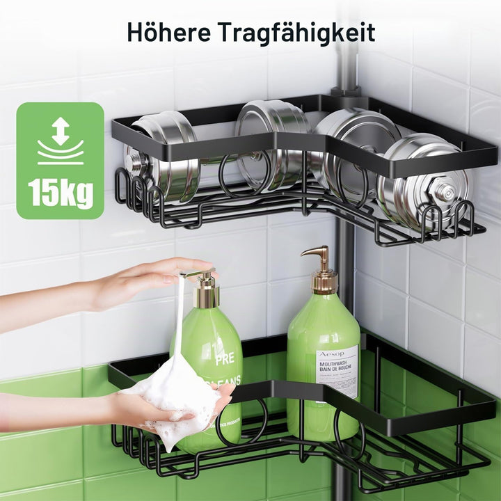 Teleskop Duschablage ohne Bohren, Duschregal Badezimmer Organizer, 4-Stufiges Teleskopregal Bad Eckr
