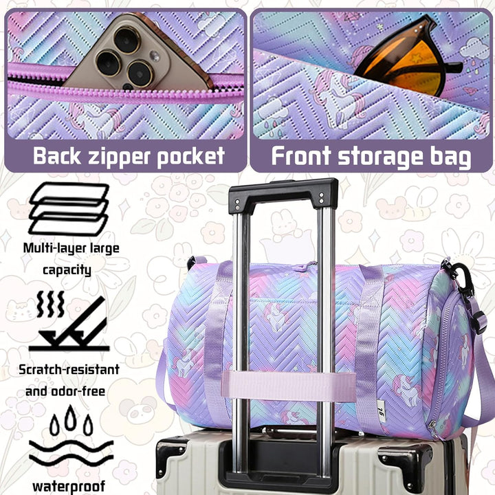 YOUYIKE Sporttasche Mädchen, Einhorn Yogatasche, Reisetasche Kinder, Schwimmtasche, Wasserdicht Turn