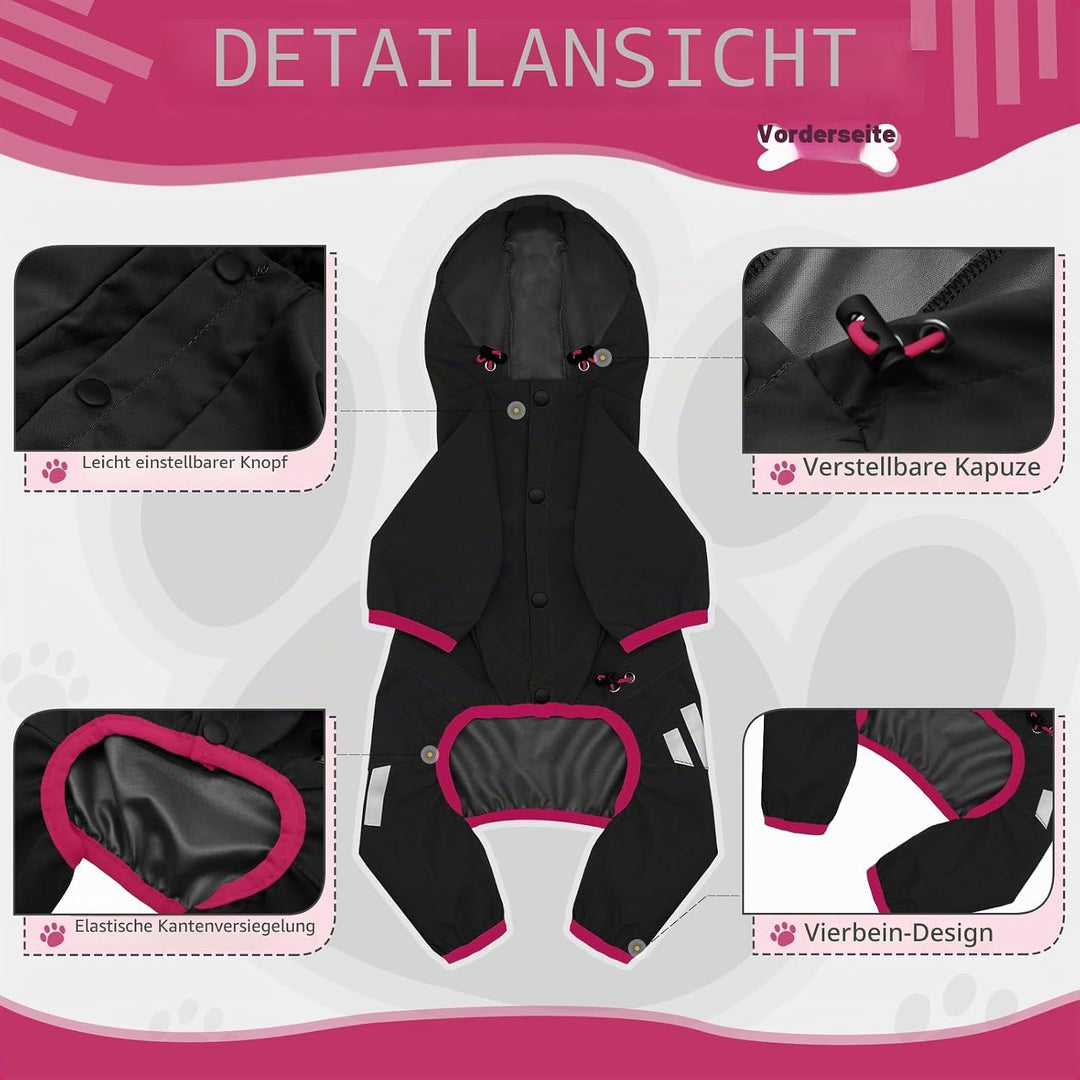 Regenmantel für Hunde Mit Kapuze, Wasserdichte Regenjacke Mit Leinenloch, Reflektierender Riemen für
