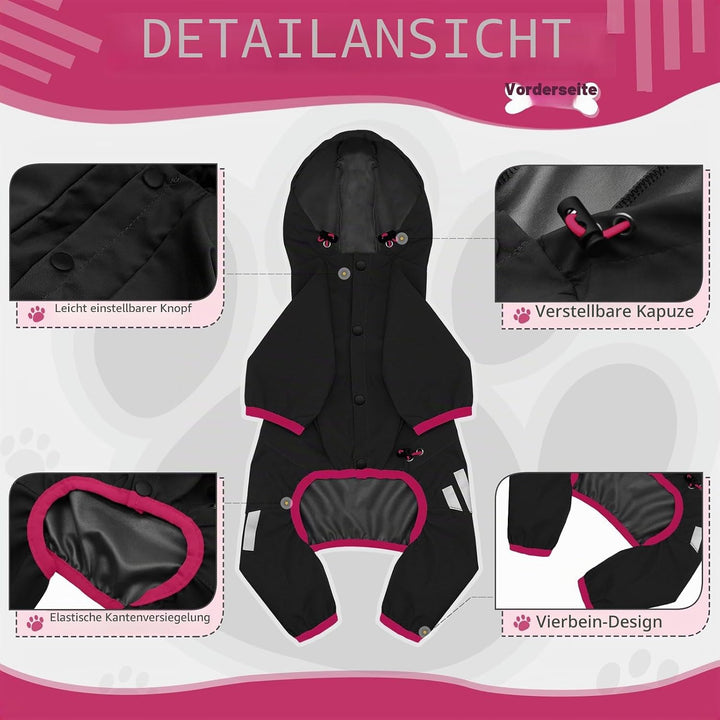 Regenmantel für Hunde Mit Kapuze, Wasserdichte Regenjacke Mit Leinenloch, Reflektierender Riemen für