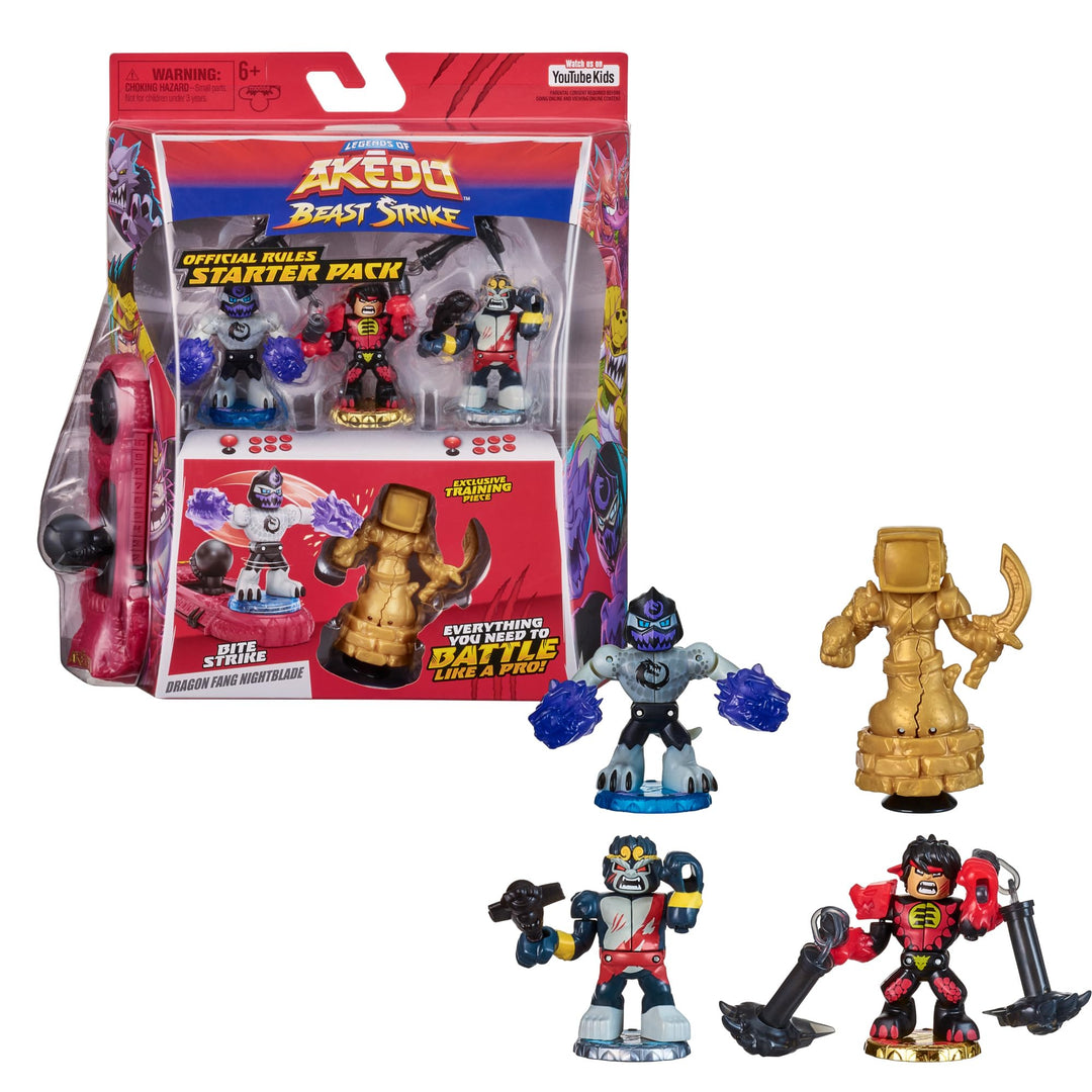 Akedo Legends of Beast Strike – Offizielles Rules Bite Strike Starterpaket – 3 Mini Battling Warrior
