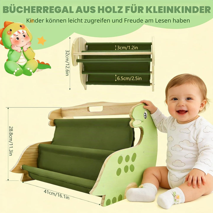 Bücherregal Kinder, Montessori Kinder Buchständer aus Holz mit 4 Ablagen, Kinderregal für Buchaufbew