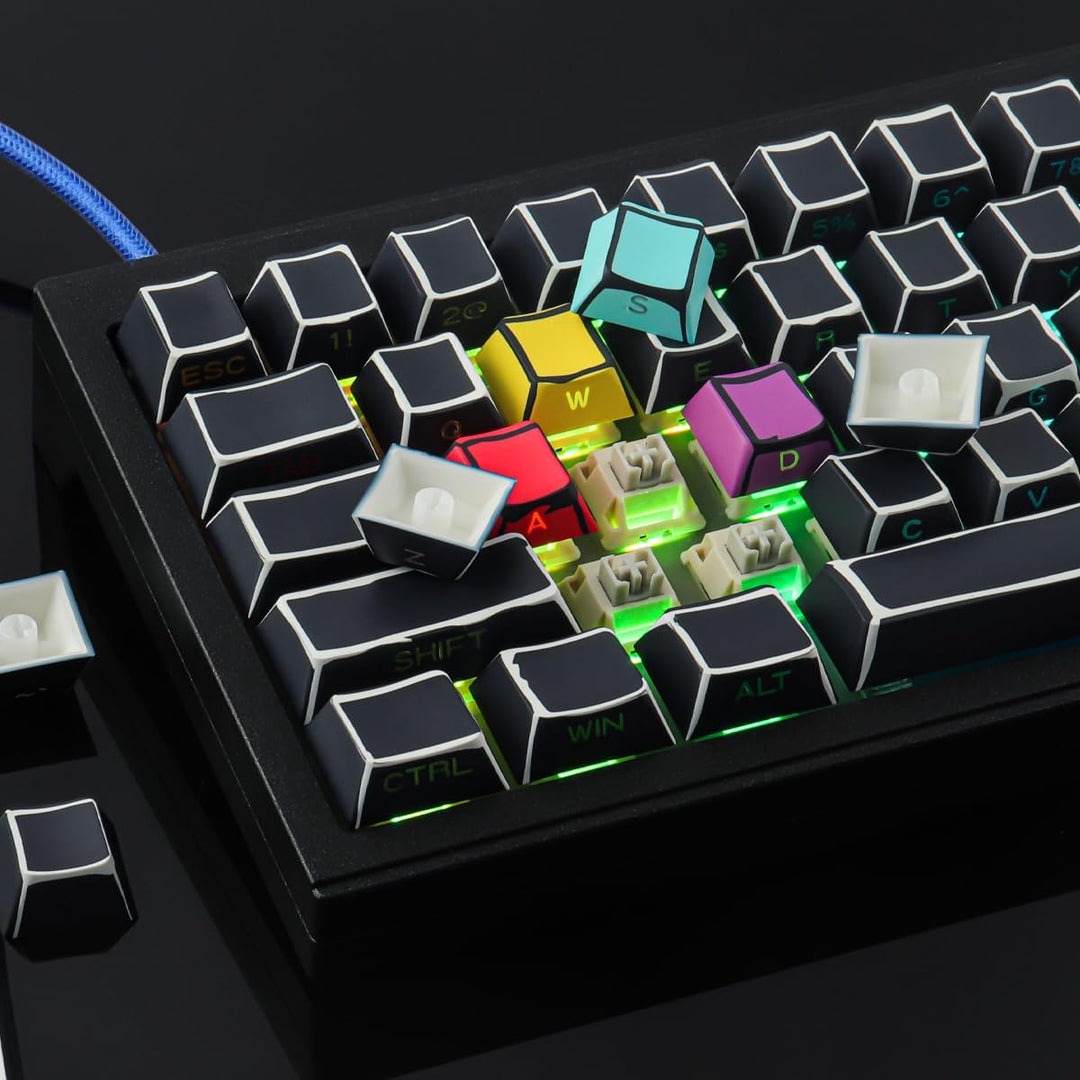 Sunzit PBT Custom Keycaps 128 Tasten Cherry Profil Dye-Sub Sketch Schwarz Tastenkappen Set Durchschi