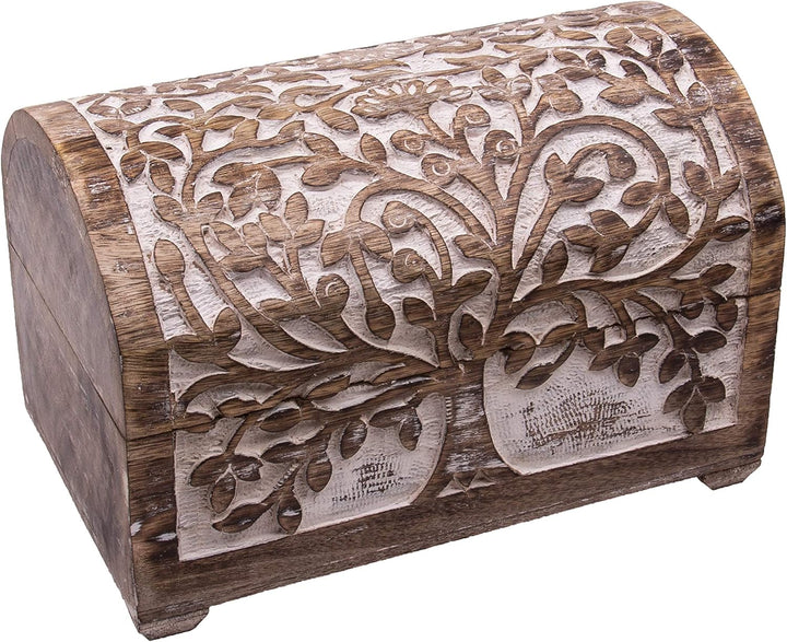 3 er Set Schatztruhen Baum des Lebens, massive Holz-Schatullen max.28 x 20 x 19 cm, white wash … Whi