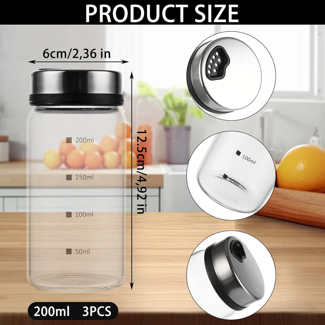 3 Stück Gewürzgläser mit Drehdecke, 200ml Gewürzdosen aus Borosilikatglas, Glas Gewürzstreuer, Salz