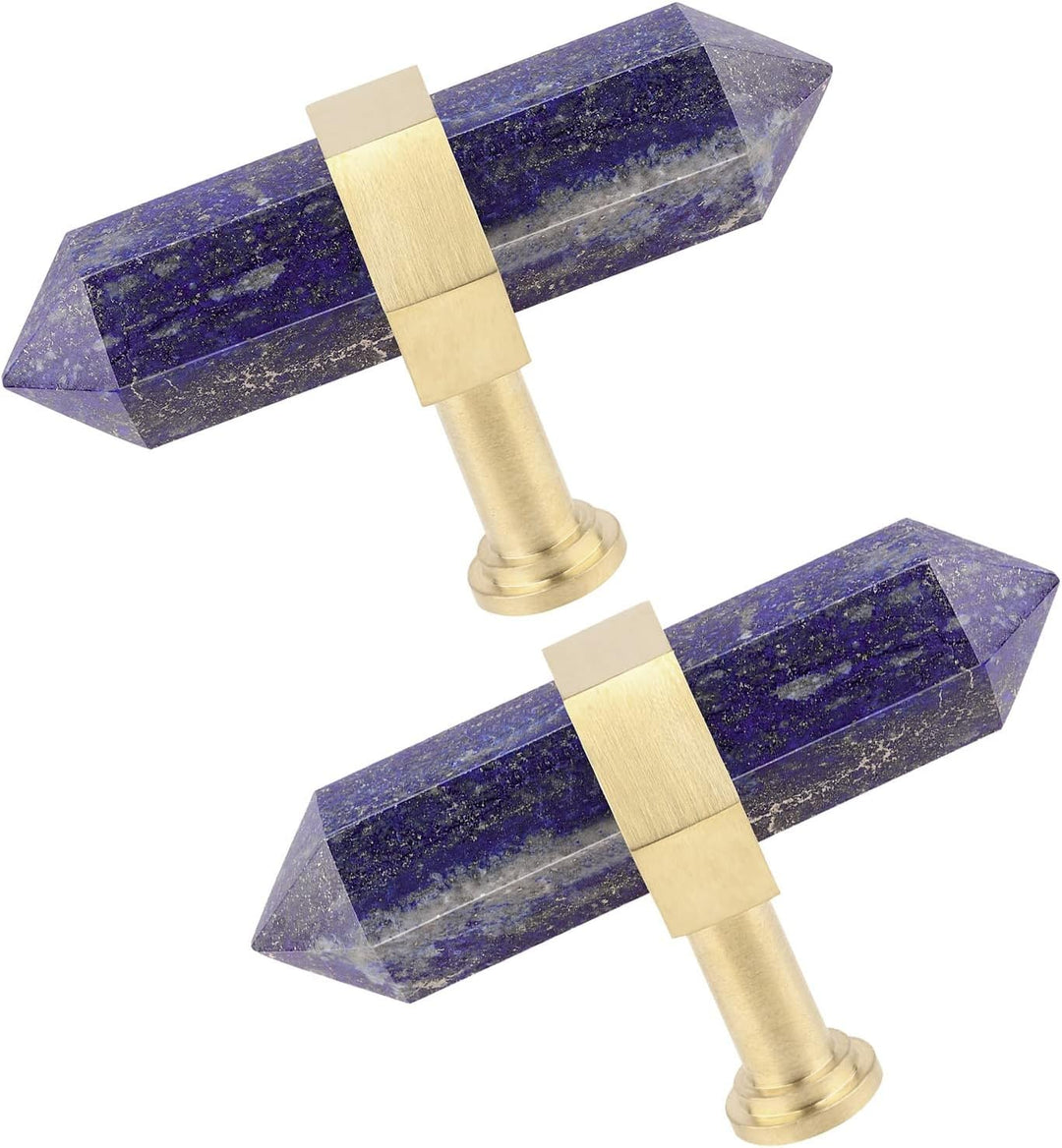 KYEYGWO 2 Stück Lapislazuli Heilstein Punkt Möbelknöpfe mit Schrauben, Messing Schubladenknöpfe Kris