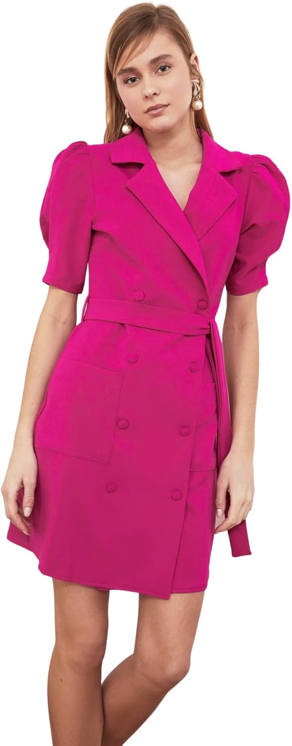 TRENDYOL Damen Mini-Blazer, Normale Passform, gewebtes Kleid 36 Fuchsie, 36 Fuchsie