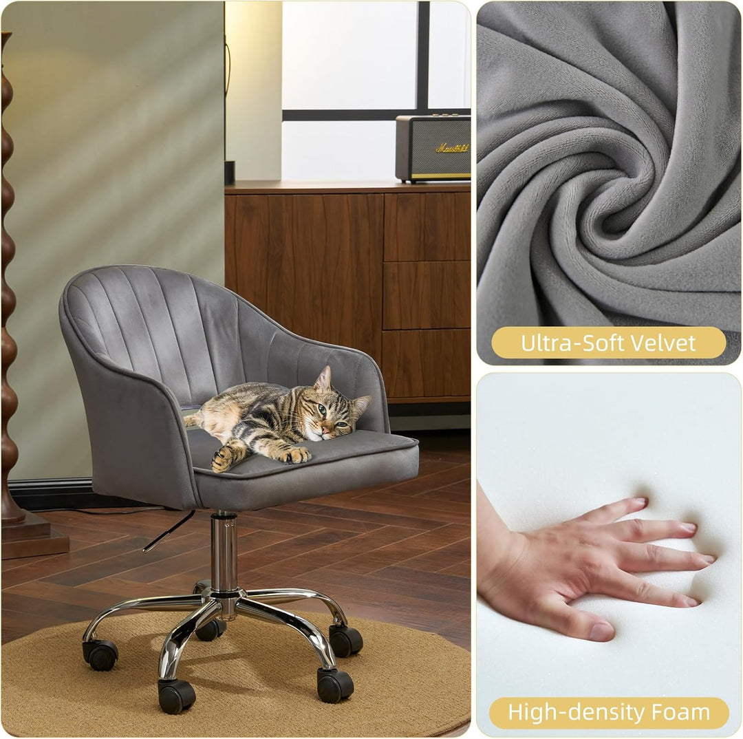 Homeoffice Stuhl, Schreibtischstuhl, Drehstuhl, Höhenverstellbar, Samt, Ergonomischer, für Arbeitszi