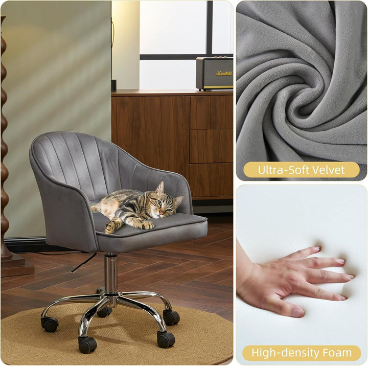 Homeoffice Stuhl, Schreibtischstuhl, Drehstuhl, Höhenverstellbar, Samt, Ergonomischer, für Arbeitszi