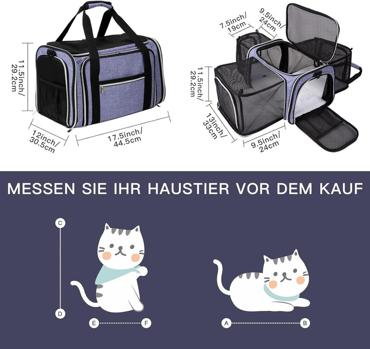 BAGLHER Erweiterbare Katzentrage mit Reise-Klo, Haustierreise, 5 Seiten offene Türen, 3 Seiten, ausl