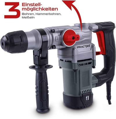 Practixx 3in1 Bohrhammer PX-BH-5 Abbruchhammer mit 5 Joule & 1050W | 28mm Bohrleistung in Beton | SD