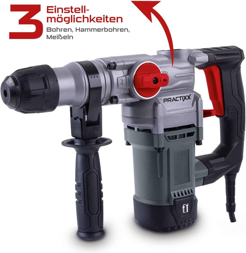 Practixx 3in1 Bohrhammer PX-BH-5 Abbruchhammer mit 5 Joule & 1050W | 28mm Bohrleistung in Beton | SD