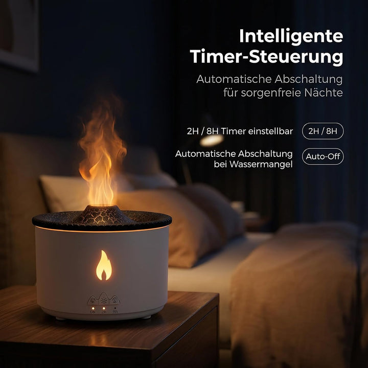 Vulkan Luftbefeuchter, Flammen Aroma Diffusor, 300ml Kapazität Weiss, Weiss