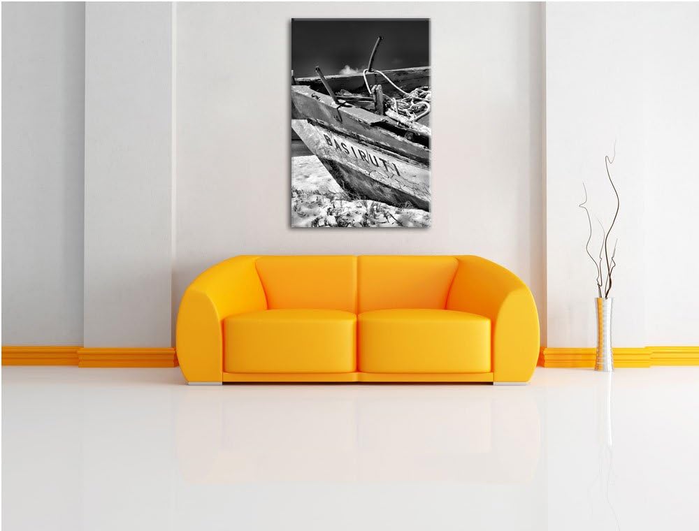 Monocrome, Boot am Strand, Format: 100x70 auf Leinwand, XXL riesige Bilder fertig gerahmt mit Keilra