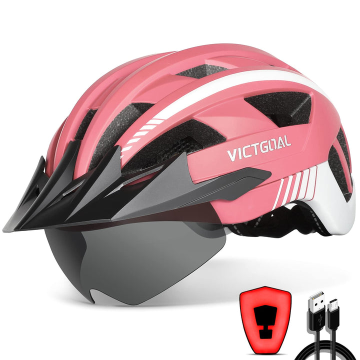 VICTGOAL Fahrradhelm Herren Damen MTB Helm mit Abnehmbarer Magnetische Schutzbrille Visier Atmungsak