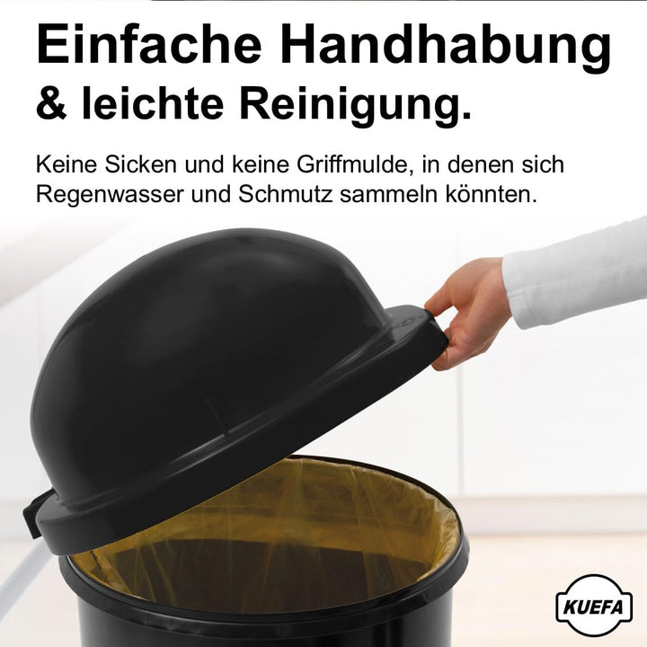 KUEFA HD 60L Müllsackständer, Mülleimer mit Scharnierdeckel und Klemm-Ring Gelber Sack, stabil, stra