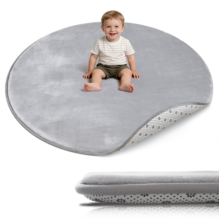 Dicke Krabbelmatte Baby Ø 120cm,Schaumfüllung Teppich Spielmatte Baby,Rutschfester Unterseite&Weiche